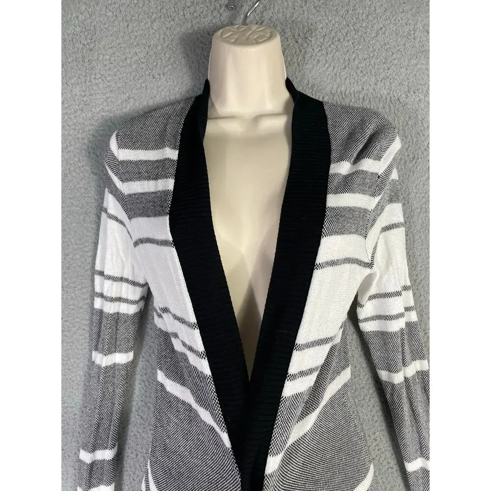 Apt.‎ 9 Striped Open Front Cardigan Black Gray White Small Long Sleeve